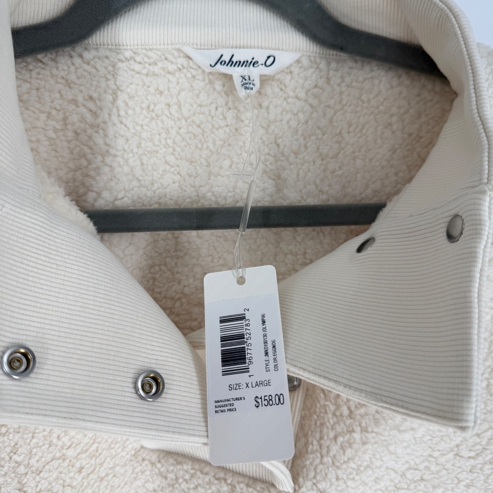 Johnnie-O Olympia Sherpa Fleece Pullover Cream Snap Neck Women‎ XL New $158 Msrp - Picture 4 of 10
